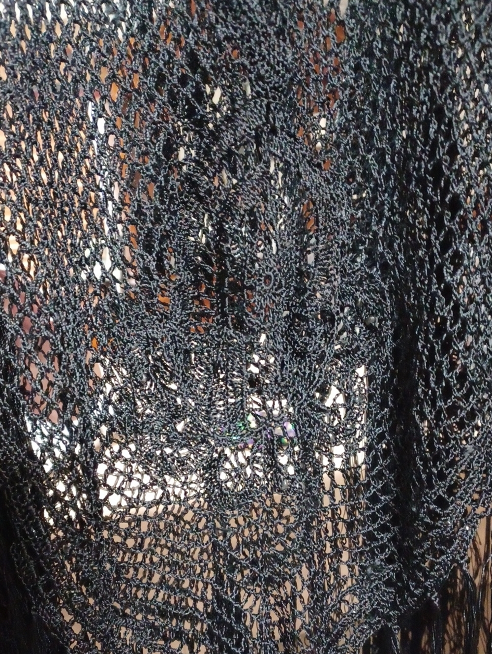 Coldwater Creek Black Open-Weave Fringe Wrap - Picture 2 of 6